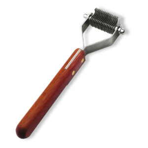 Wooden handle for animals with super coats, brown handle. For animal grooming.